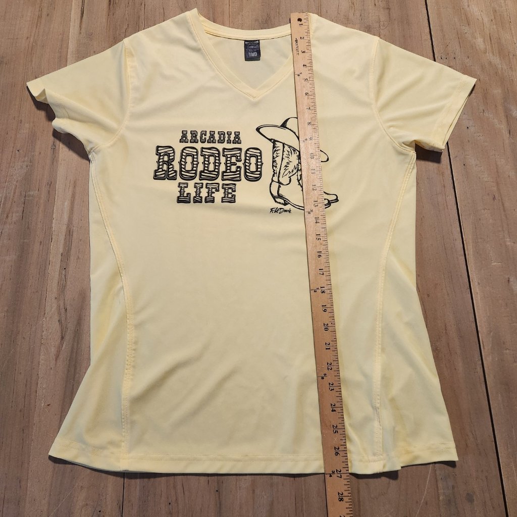 Arcadia Rodeo Life T-Shirt Cowgirl Boots V-Neck Western Yellow Womens Medium — image 8 of 8